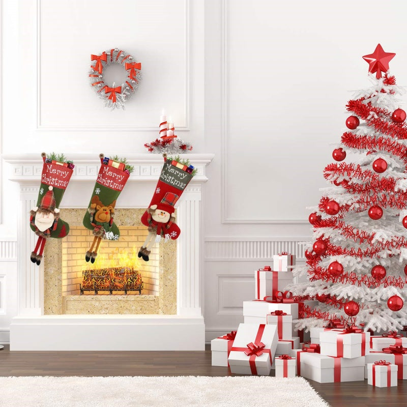 Big Plush Christmas Stockings Set with 3D Santa Snowman Elk