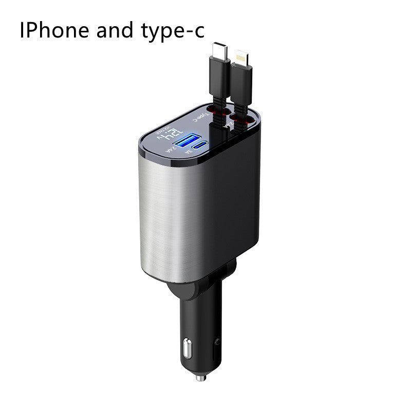 Metal 100W Car Charger With USB and Type-C Fast Charging