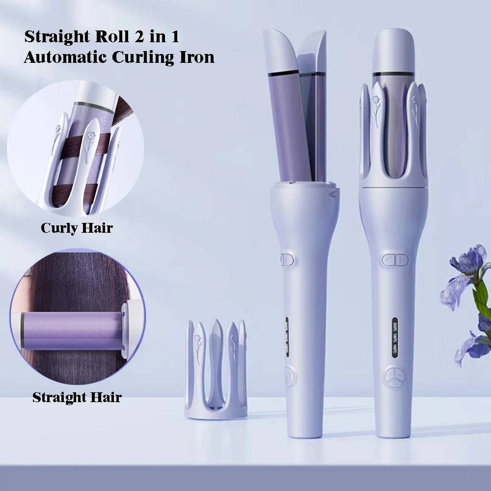 2-in-1 Automatic Hair Curler Straightener, Ceramic Fast Heat
