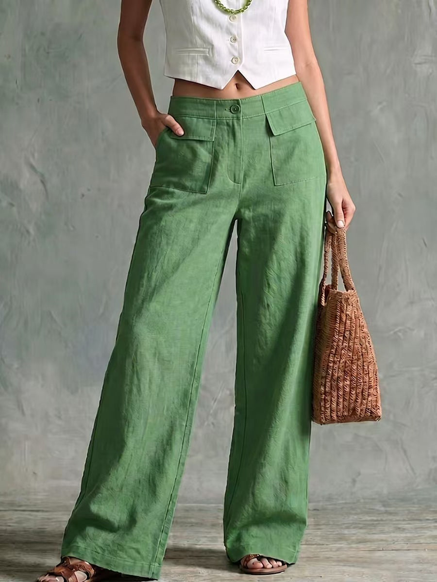 Women's Loose Fit Elastic Waist Trousers in Solid Colours
