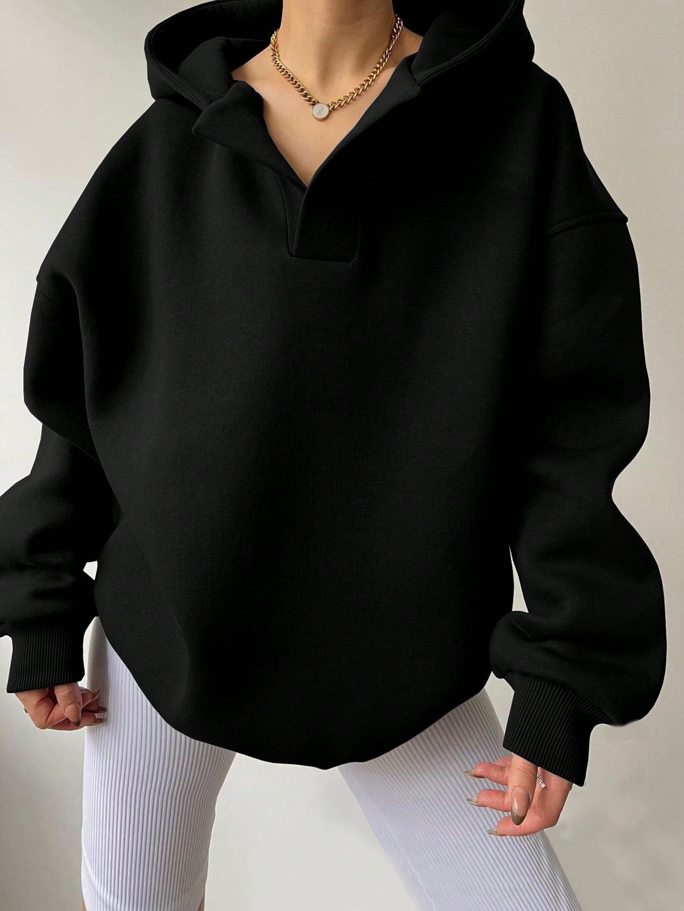 Women's Solid Colour Loose Hoodie with Long Sleeves