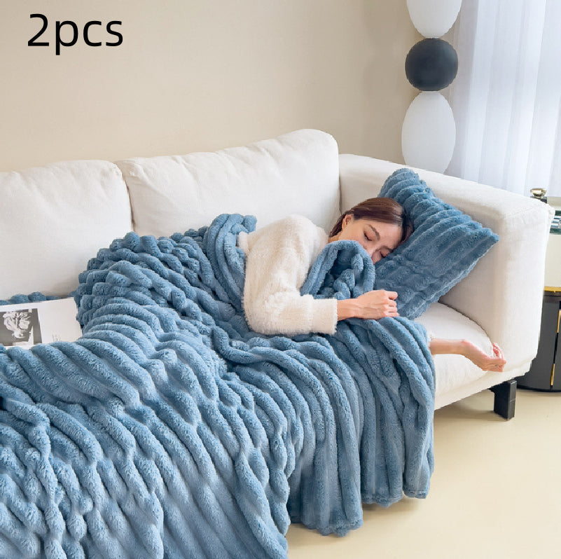 Soft Faux Rabbit Fur Blanket, Thick Bubble Velvet Throw