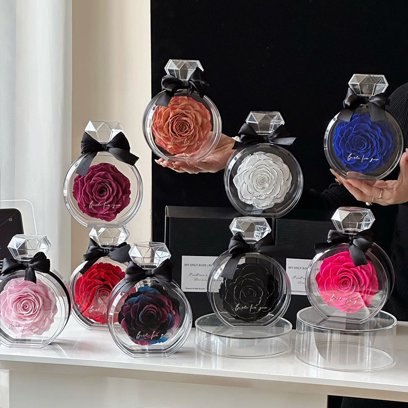 Natural Eternal Rose Flower Gift Box with Transparent Cover
