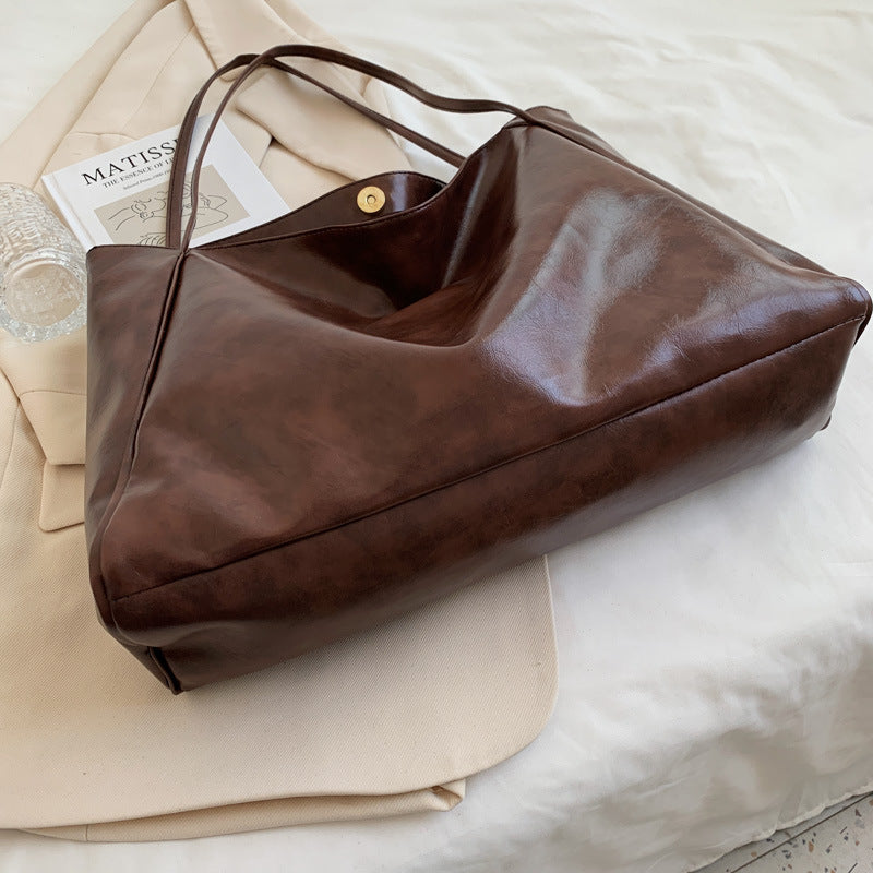 Large Capacity Women's Leather Handbag, Japanese Korean Style Tote