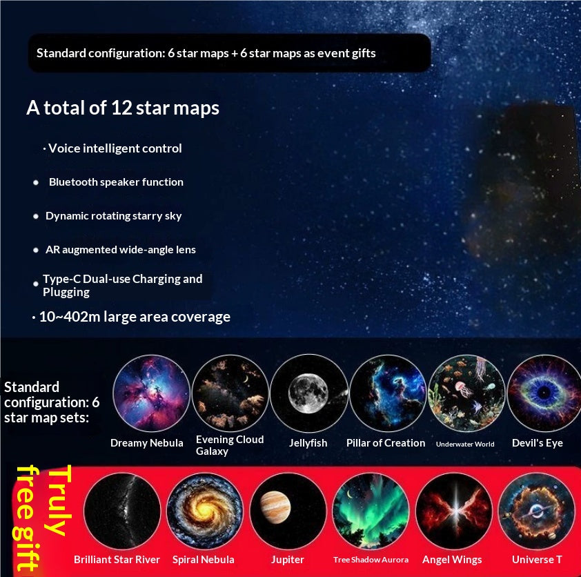 USB Starry Sky Projection Night Light, Bedroom Lamp with Slides