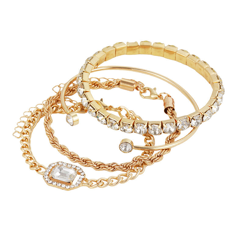 Bohemian Crystal Bracelet Set Of 4 For Women, Twisted Cuff Style