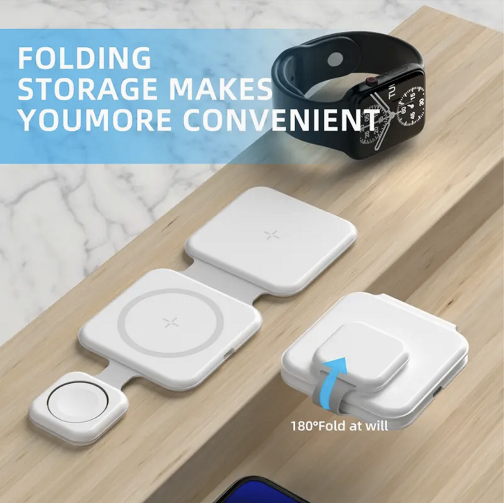 3 In 1 Foldable Magnetic Wireless Charger With 15W Output