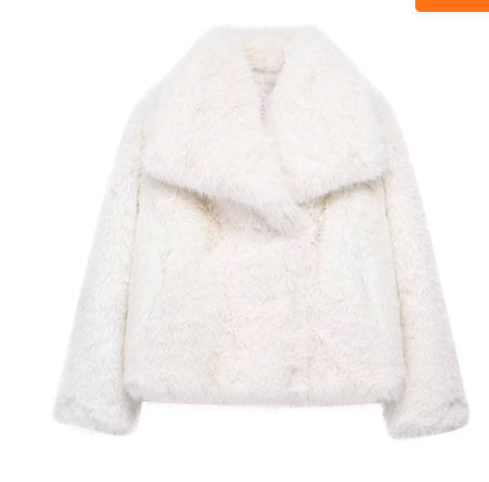 Women's Winter Plush Coat, Fluffy Thick Lapel Jacket