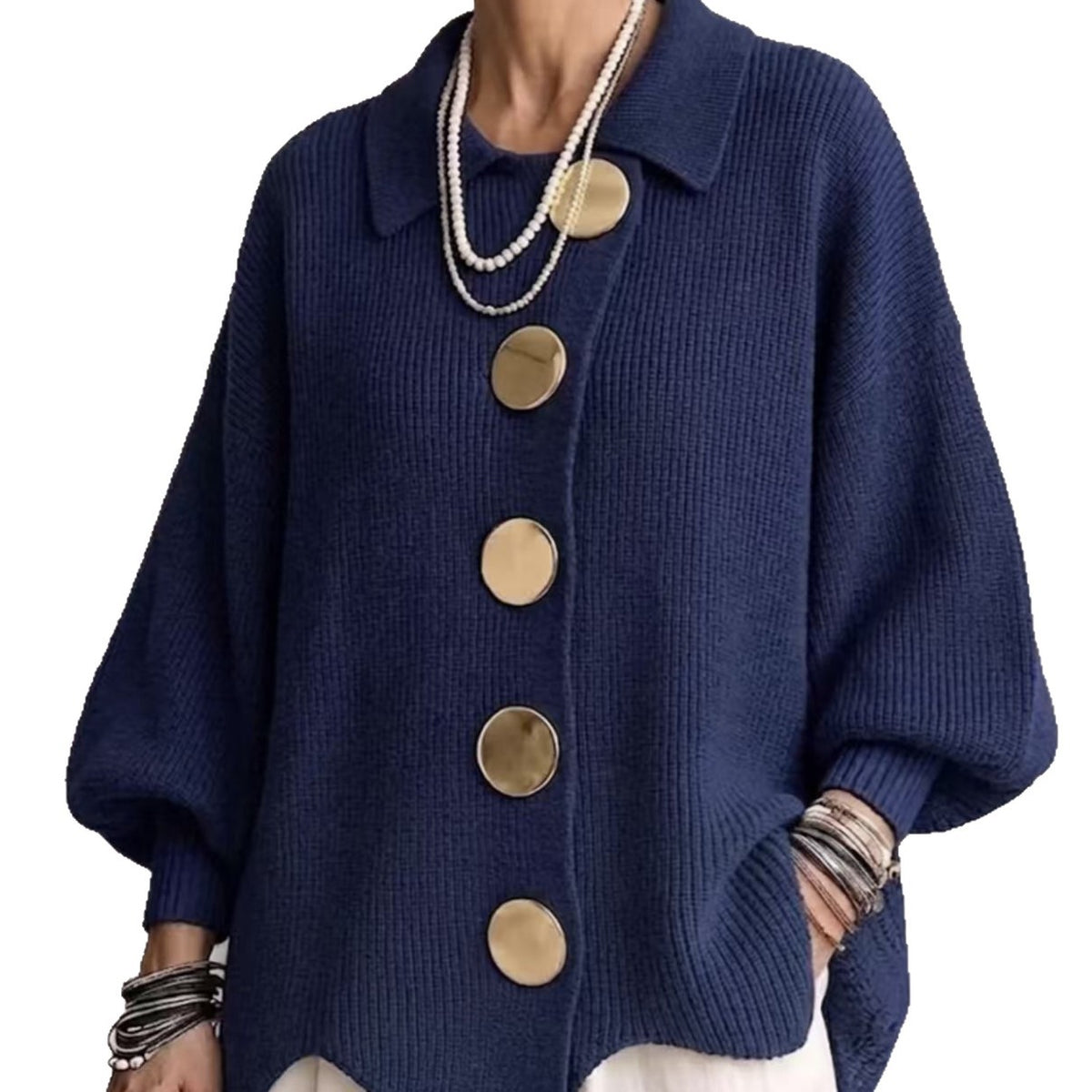 Women's Button-Down Knitted Cardigan, Loose Lapel Jacket