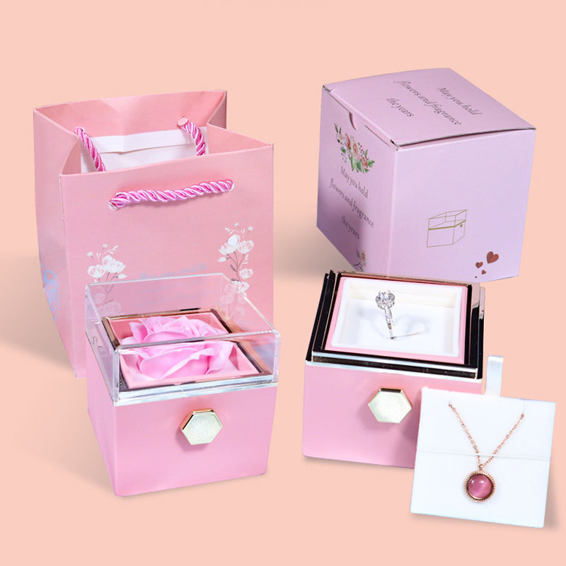 Rotating Soap Rose Gift Box, Romantic Jewellery Packaging