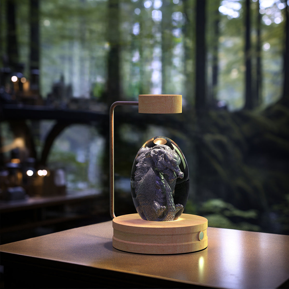 Crystal Ball Night Light With 3D Pattern On Wooden Base