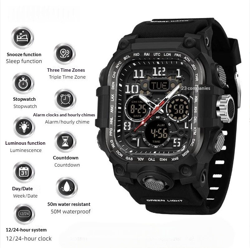 Men's Waterproof Square Digital Sports Watch with Countdown Timer