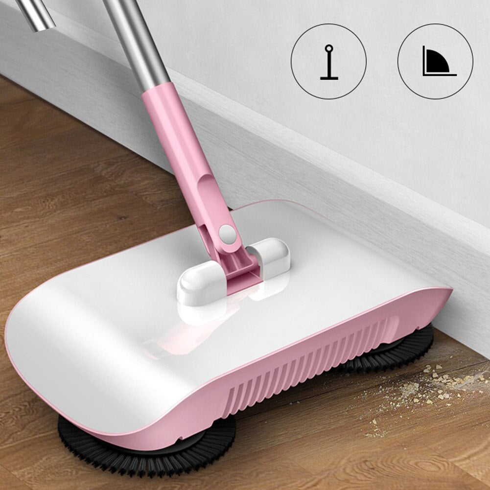 3-in-1 Hand Push Sweeper with Broom, Dustpan and Bin for Floors