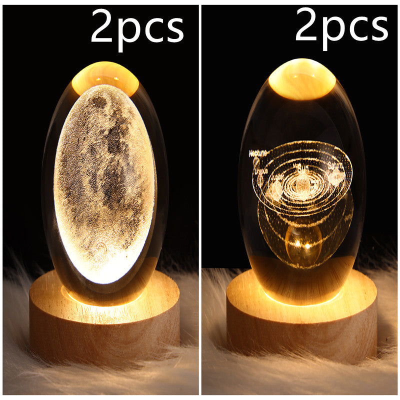 LED Galaxy Crystal Ball Night Light With Solid Wood Base