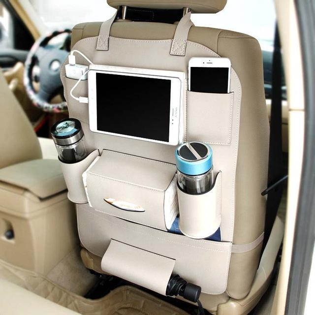 Universal PU Leather Car Seat Back Organiser, 58cm x 41cm Storage