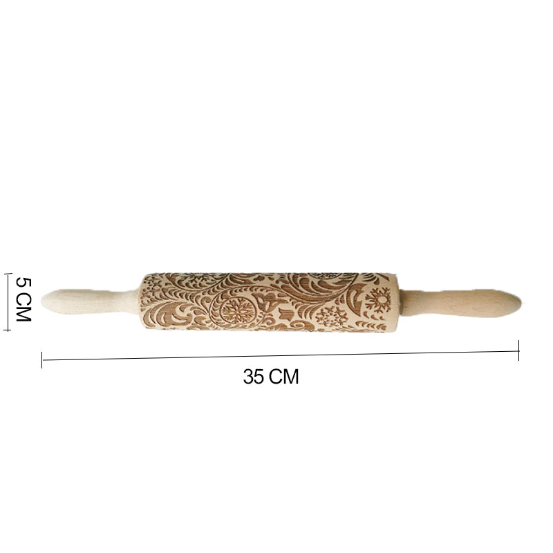Wooden Christmas Embossing Rolling Pin for Cookies and Dough
