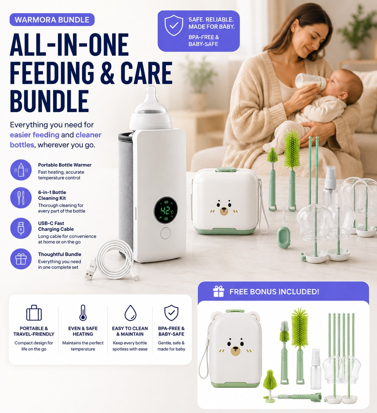 Portable Wireless Baby Bottle Warmer Bag, USB Rechargeable