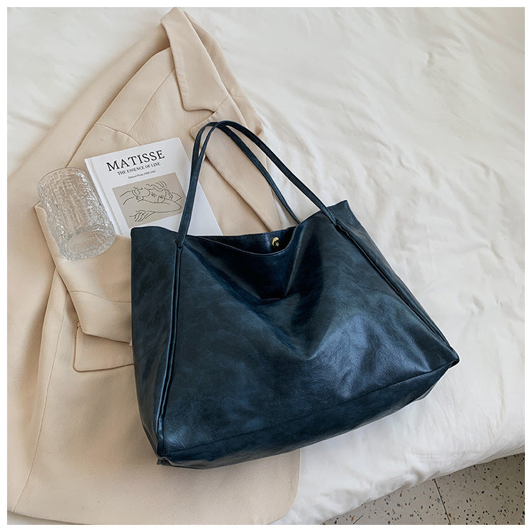 Large Capacity Women's Leather Handbag, Japanese Korean Style Tote