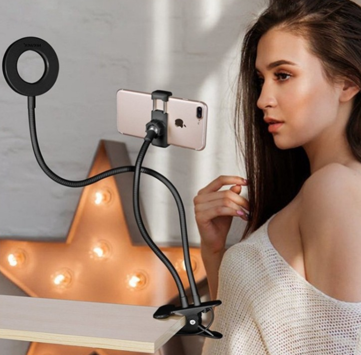 Adjustable LED Selfie Ring Light with Clamp Phone Holder