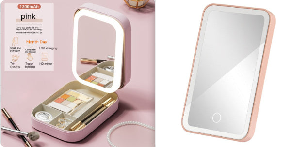 Portable Makeup Storage Box With LED Mirror and Touch Light