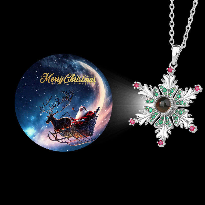 Christmas Snowflake Projection Necklace for Couples Gifts