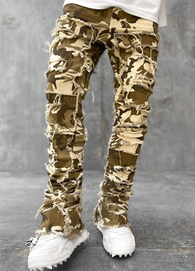 Men's Ripped Fringe Patched Jeans in a Slim Stacked Fit