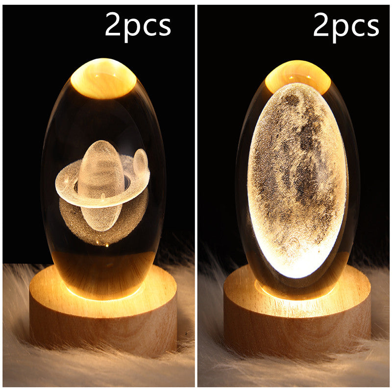 LED Galaxy Crystal Ball Night Light With Solid Wood Base