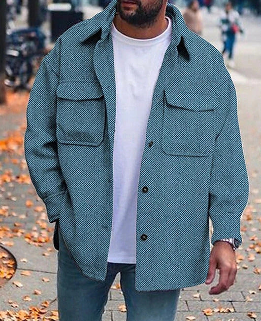 Men's Polo Collar Work Jacket, Smart Casual Coat for Everyday Wear