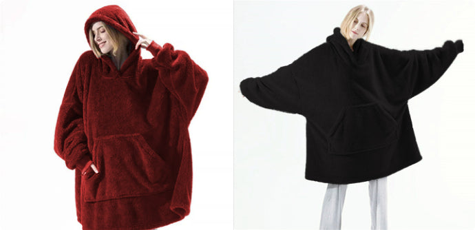 Oversized Fleece Hoodie With Big Pocket, Thick Double-Sided