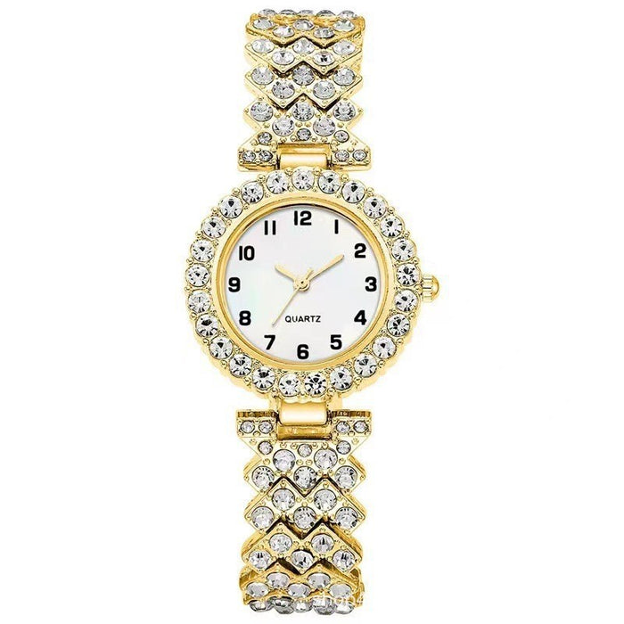 Conjunto de relógio de quartzo e pulseira para mulher, em dourado ou prateado