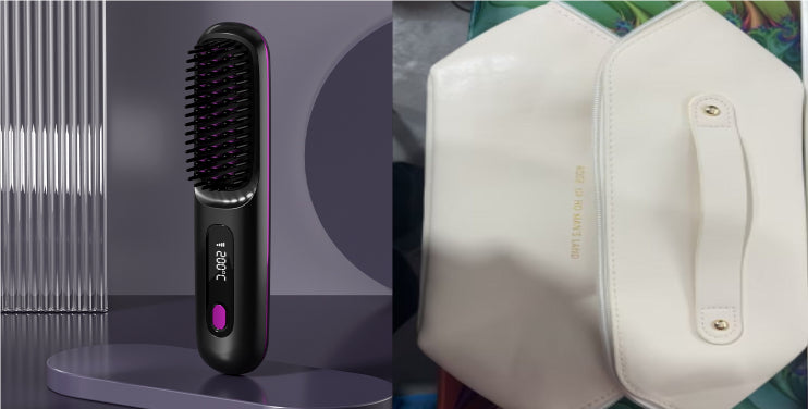 2-in-1 Cordless Hair Straightener Brush, USB Rechargeable