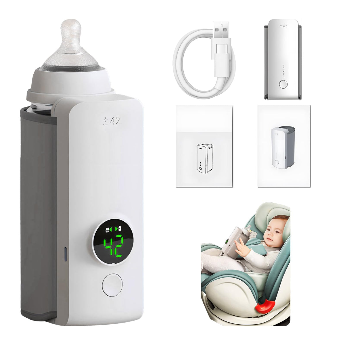 Portable Wireless Baby Bottle Warmer Bag, USB Rechargeable