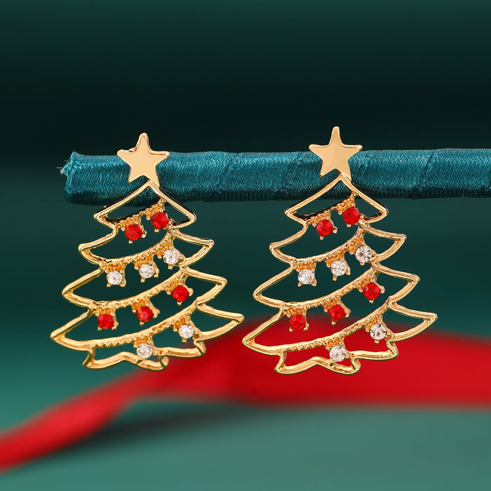 Färgglada julgransörhängen med zirkoner i guld, rött och grönt