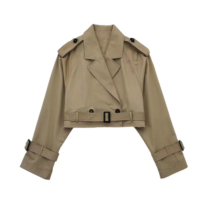 Kurzer Trenchcoat für Damen mit Gürtel und Reverskragen