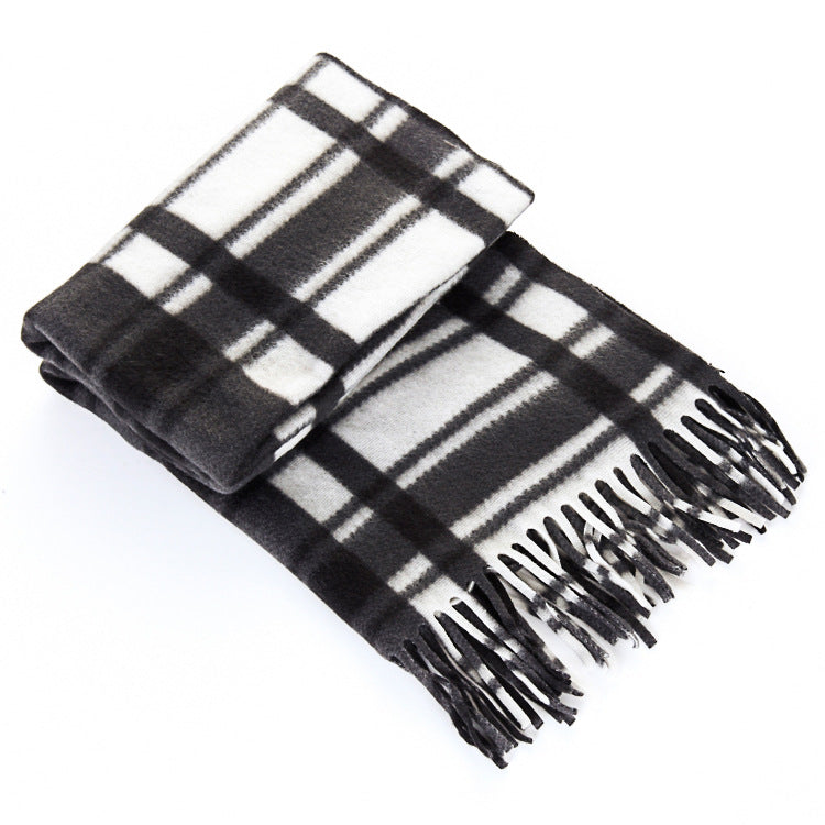 Black and White Plaid Thick Scarf, Warm Double-Sided Velvet