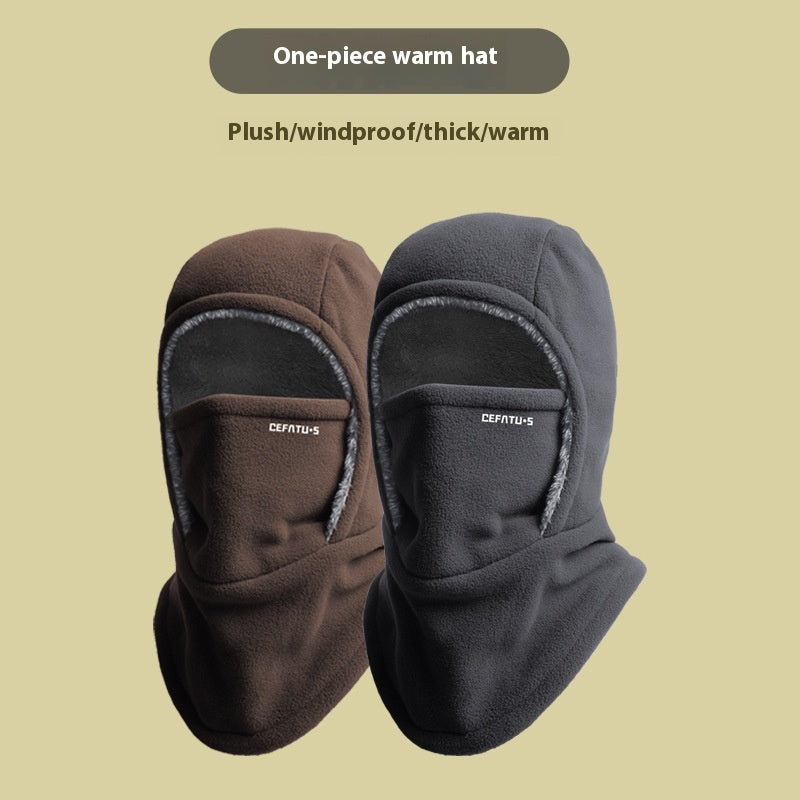 Winter Fleece Hooded Scarf With Face Cover, Windproof