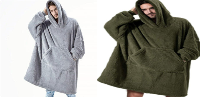 Oversized Fleece Hoodie With Big Pocket, Thick Double-Sided