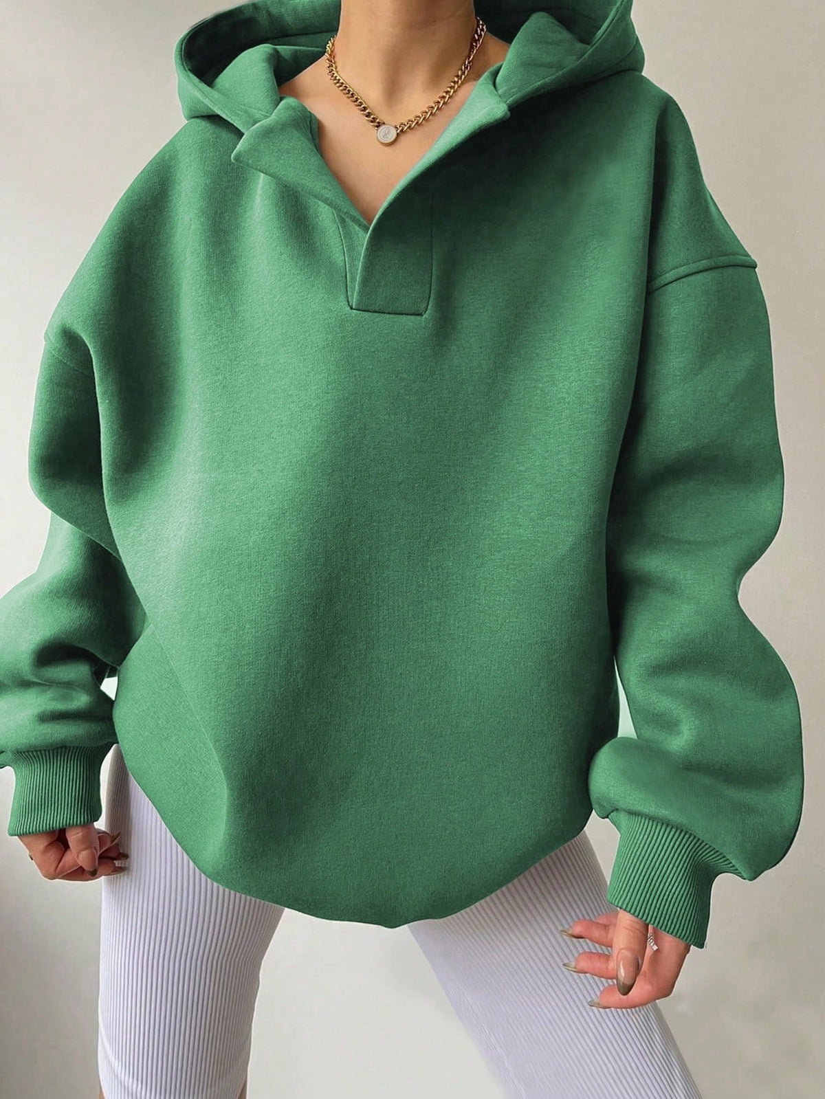 Women's Solid Colour Loose Hoodie with Long Sleeves