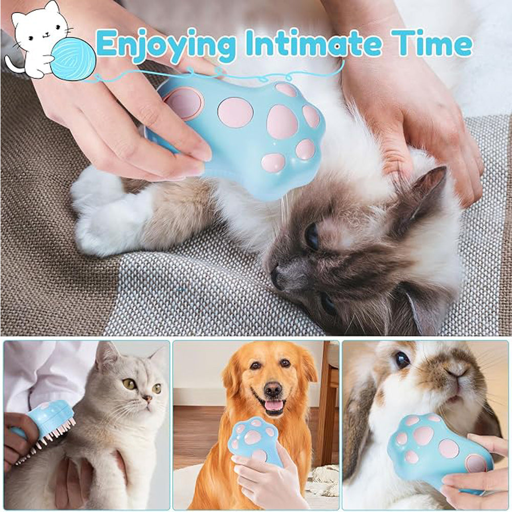 Rechargeable Steam Cat Brush with Soft Silicone Teeth, Paw Shaped