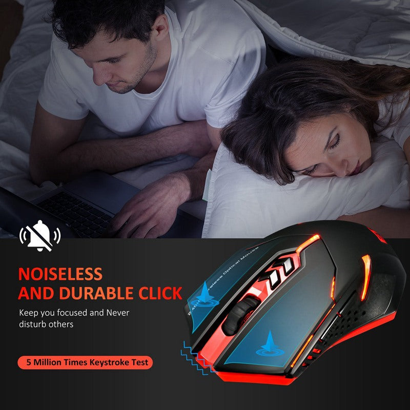 Silent Wireless Mouse with Power-Saving Design in Blue or Red