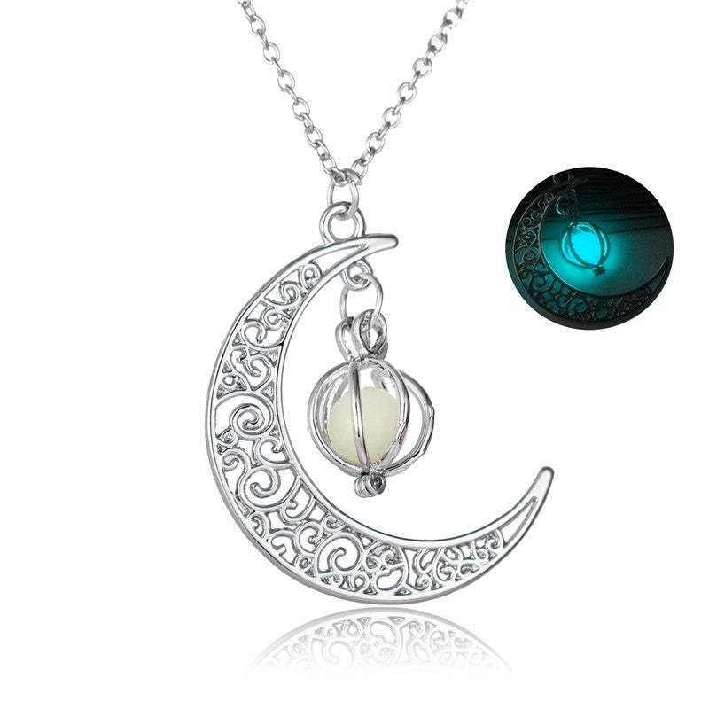 Glowing Moon Stone Pendant Necklace For Women, Luminous Charm