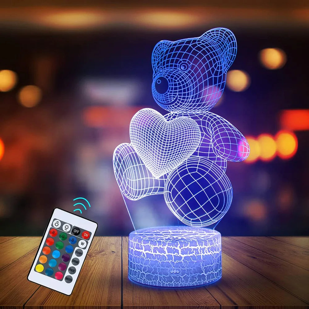 3D Acrylic USB LED Night Light with Touch or Remote Colours