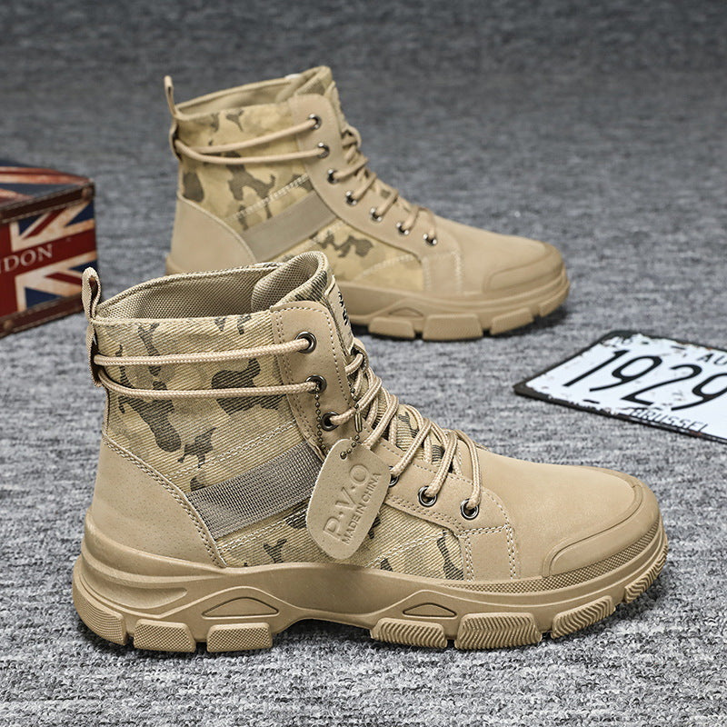 Men's High-Top Camouflage Hiking Boots With Mesh Lining