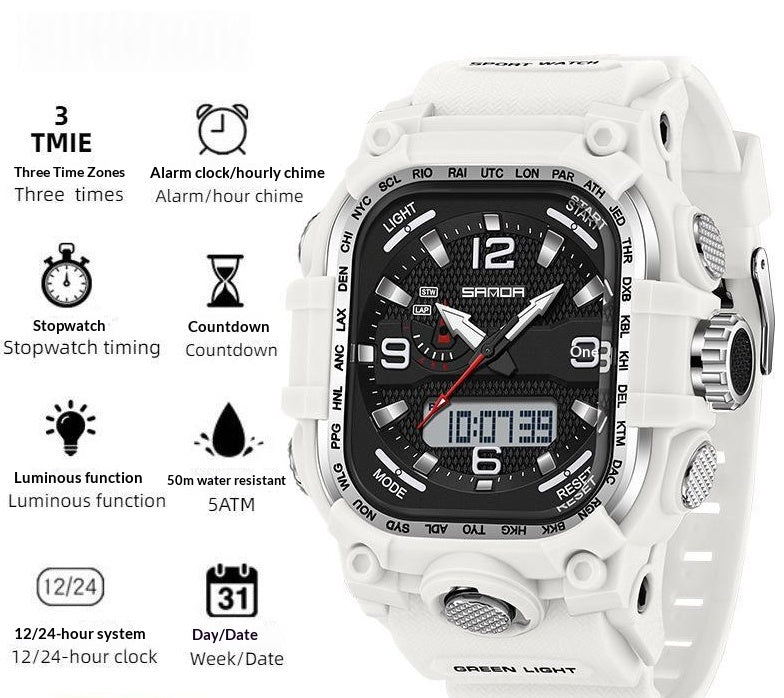 Men's Waterproof Square Digital Sports Watch with Countdown Timer