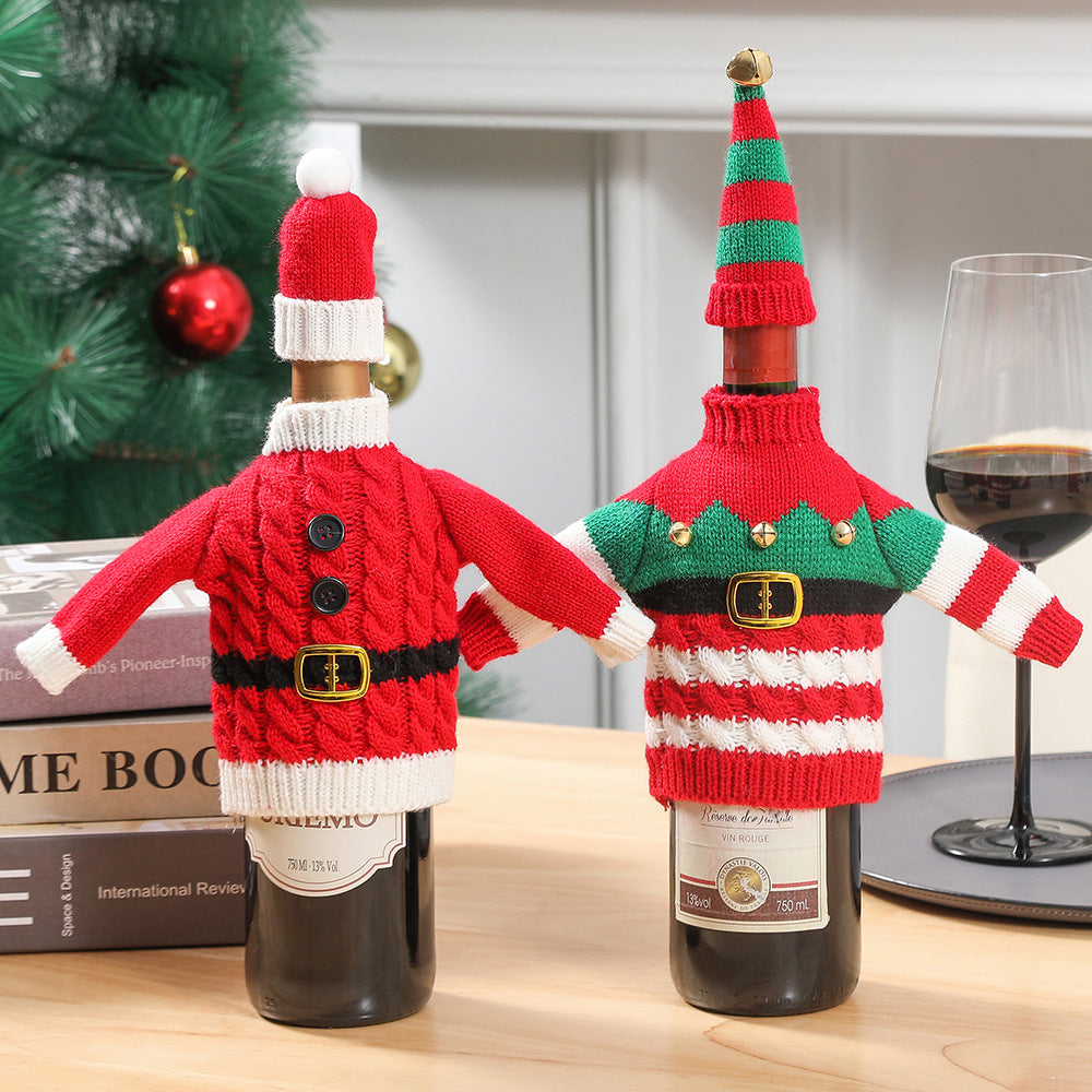 Christmas Knitted Wine Bottle Sweater Cover for Dinner Tables