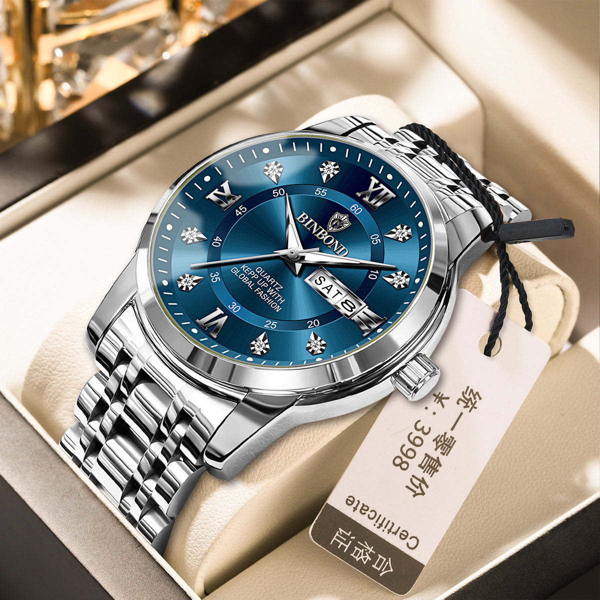 Light-Luxury Business Quartz Watch For Men In Steel And Gold