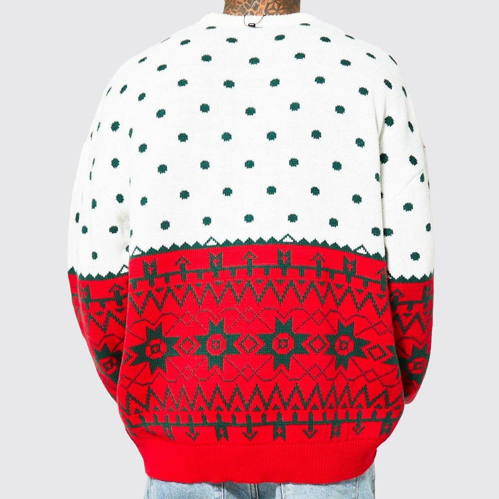 Men's Knitted Jacquard Pullover Sweater with Round Neck