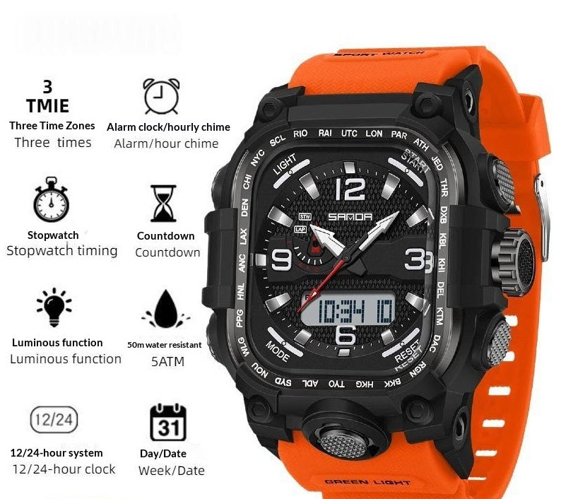 Men's Waterproof Square Digital Sports Watch with Countdown Timer