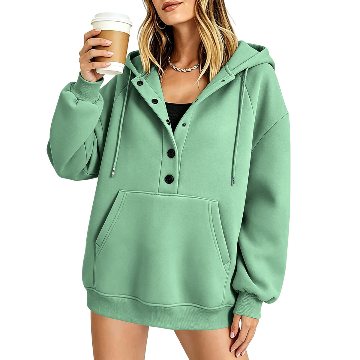 Women's Casual Loose-Fit Hooded Sweatshirt with Pockets, Long Sleeve