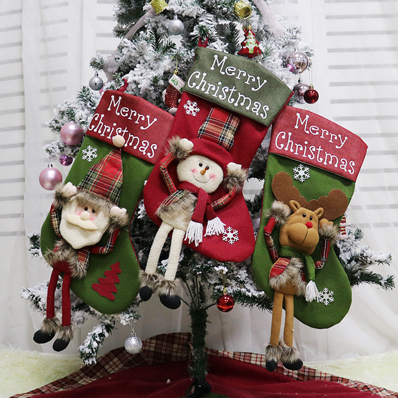 Big Plush Christmas Stockings Set with 3D Santa Snowman Elk
